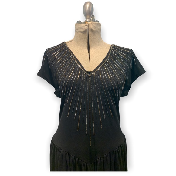 Beaded Drop Waist 80s Dress - Picture 3 of 4